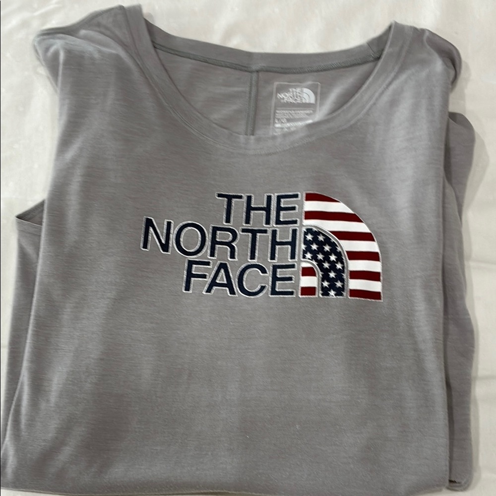 The North Face Gray Tee with Flag Logo
